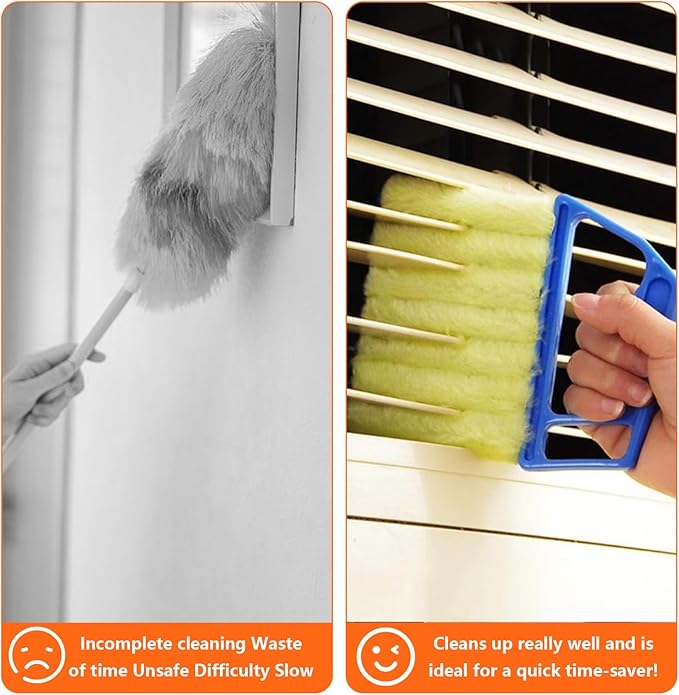 8pcs Window Venetian Blind Cleaner Duster Tool,Blind Duster for Cleaning,Microfiber 7Finger Duster Brush Dusting Cleaner Tool for Window Shutters Air Conditioner Vinyl Wood Blinds,with 8 Cloth Cover