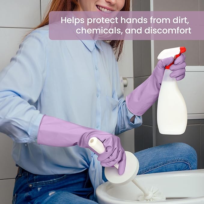 Rubber Cleaning Gloves for Dishwashing, 4 Pairs Reusable Kitchen Gloves for Washing Dishes and Household Cleaning, Colorful Dish Gloves with Flocked Lining and Non-Slip Grip, Pefect for Woman Men - L