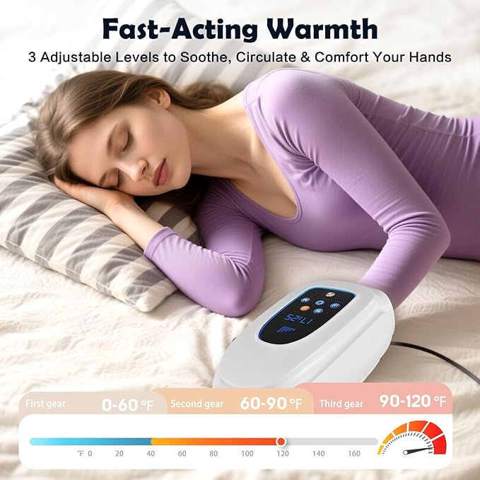 Cordless Hand Massager, Hand Massage with 3 Heat and 3 Vibration, 5 Levels Pressure Point Therapy for Arthritis, Pain Relief, Carpal Tunnel, Gift for Men Women Parents Relaxation at Office