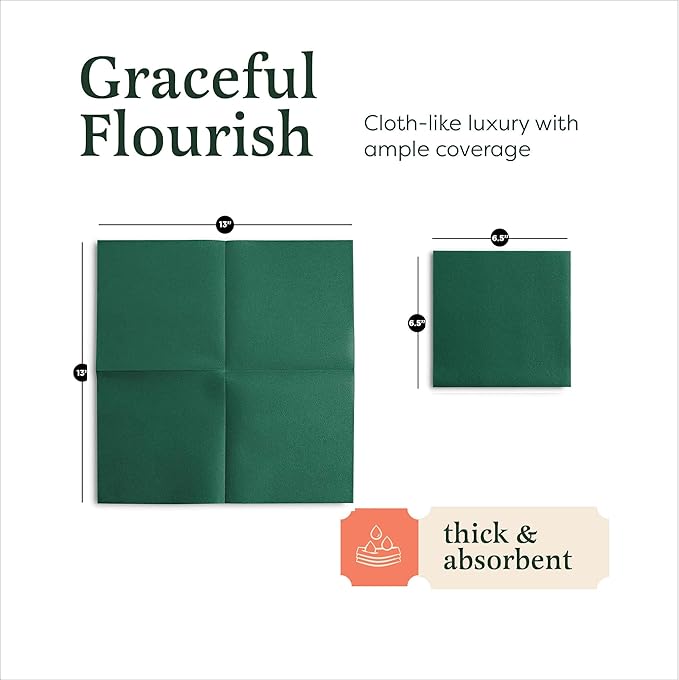 Linen-Feel Colored Paper Napkins - Decortive Cloth-Like Light Green Luncheon Napkins - Soft and Absorbent. for Kitchen, Party, Wedding, Dinner Or Any Occasion. (Pack of 100)