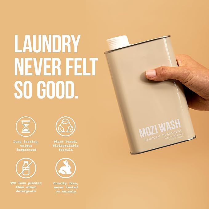 BUNDLE: Cozy Cashmere + Unscented Laundry Detergent Liquid, 100+ Loads, Concentrated, Plant Based, Cruelty & Dye Free, Phosphate & Paraben Free, 2 Pack - 32 oz Recyclable Bottles