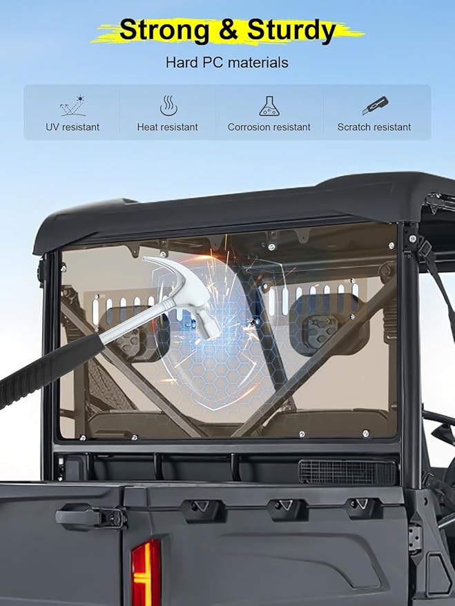 Rear Adjustable Vented Tinted Windshield Compatible with CFMOTO UFORCE 600 2021-2025, Back Window Scratch Resistant Hard PC Windshield Protects Against Wind, Dust, Dirt, Snow, Rain