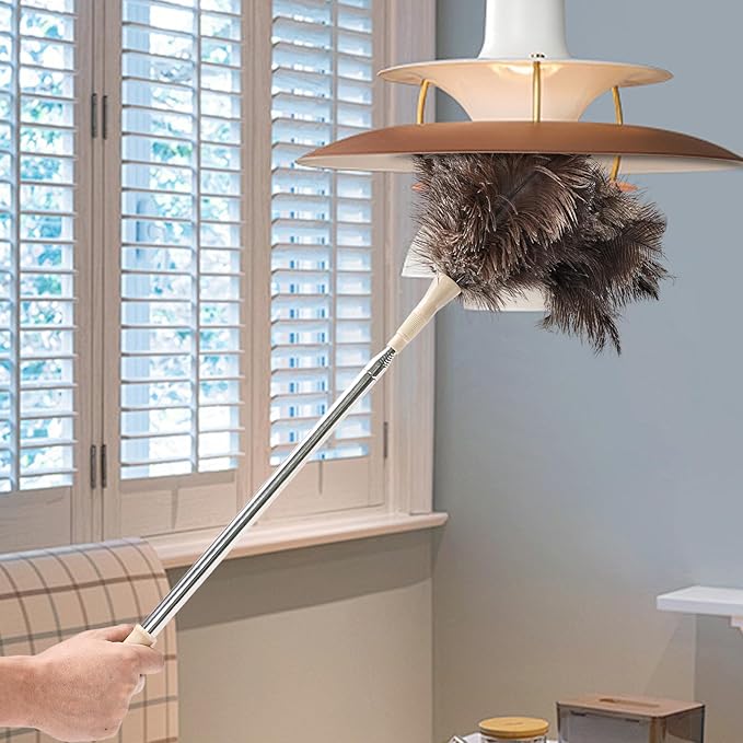 Ostrich Feather Duster 27-94Inch Retractable Fluffy Natural Detachable Ostrich Feather Duster Used for Household Cleaning and High-Altitude Cleaning (1PCS)