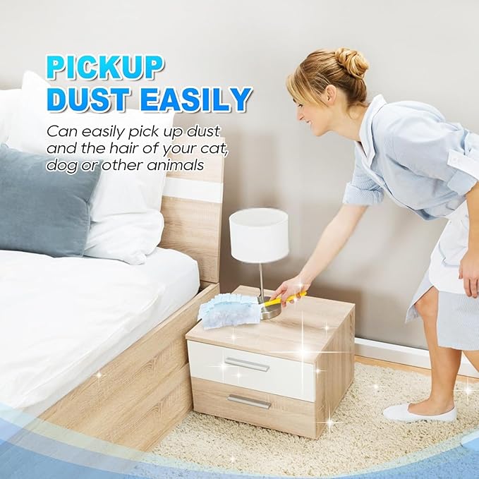 22 Count Duster Refill Compatible with Swiffer Handles, Unscented Disposable Dusters Refills with 2 Detachable Handles, Heavy Duty Duster Refills for Cleaning, Furniture, Blinds, Lamps