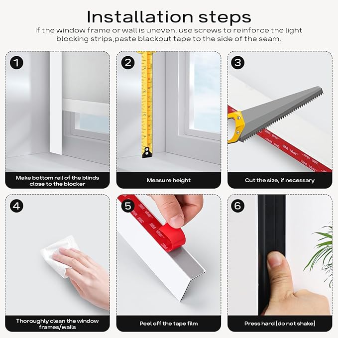 100% Blackout PVC Light Blocking Strip for Window Shades and Blinds Both Sides Tracks for Blackout Shades Easy to Install for BedroomGreat for Bedroom Nursery (L-Shaped White-2pcs, 80")