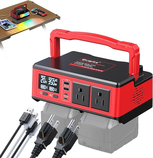 350W Power Inverter Compatible with Milwaukee 18V Batteries: Portable Power Station with 2 AC Outlets 2 USB-A&2 Type-C, Generator DC 18V to AC 110V - Battery Adapter 500LM LED Light RGB Light