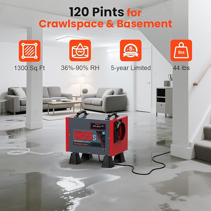 Abestorm Commercial Dehumidifier for Crawlspace, Basement, Large Space (120 Pints)