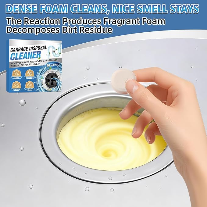 Garbage Disposal Cleaner and Deodorizer, Powerful Garbage Disposal Cleaner Tablets 50 Counts, 1 Year Supply For Kitchen Sink, Drain Clean, Home Cleaning Essentials
