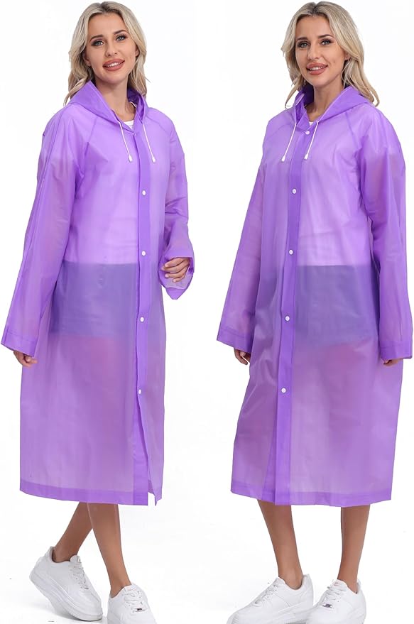 2-Pack Reusable Rain Ponchos for Adults, HOOMBOOM Raincoats Emergency for Women/Men with Drawstring and Sleeves
