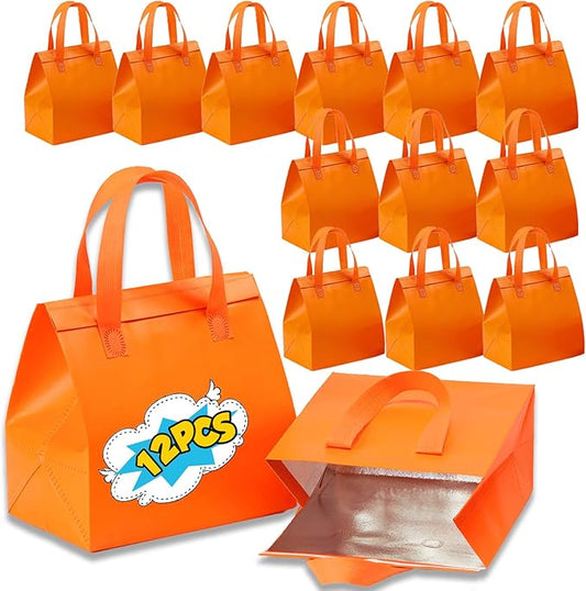 12 Pcs Insulated Take Away Bags, Disposable Lunch Bags For Food Takeaways, Coffee, Milk Tea, Seafood, Pizza, For Restaurants And Grocery Shops 9.5 x 6 x 10 In (orange)