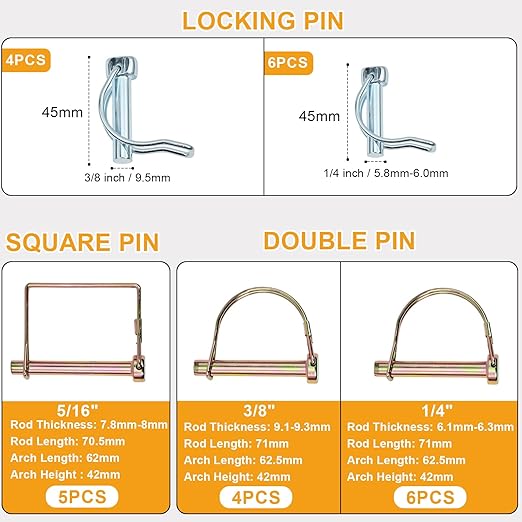 242 PCS Hitch Pins Assortment Kit – Heavy Duty R Clips, Cotter Pins, Lynch Pins & PTO Pins for Tractor, Trailer, Truck, Lawn Mowers, Farm Equipment, 3-Point Hitch Accessories