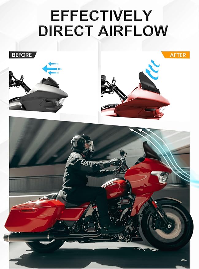 10" Wave Windshield Windscreen Wind Splitter Compatible with Harley Davidson Touring CVO Road Glide FLTRXSE 2023-up,CVO Road Glide ST FLTRXSTSE 2024-up,Road Glide FLTRX 2024-up (Black)