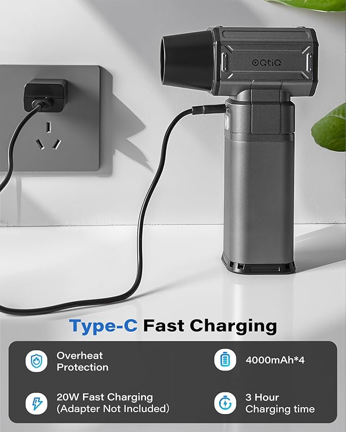 OQTIQ Electric Air Duster-Upgrade 40mm Big Motor, Compressed Air Duster with 450g Wind Pressure, 4-Gear Adjustable Cordless Air Blower for Pc, Keyboard, Car, Home Clean and Outdoor