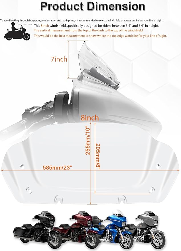 8" Wave Windshield Windscreen Wind Splitter Compatible with Harley Davidson Touring CVO Street Glide FLHXSE 2023-up,Street Glide FLHX 2024-up & FLXHU 2025-up (Clear)