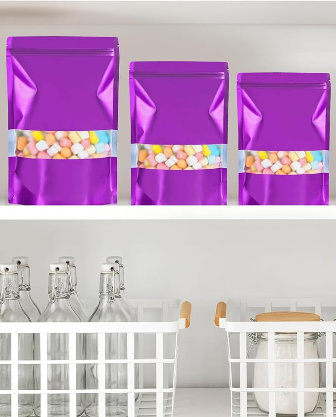 FireKylin 100 Pack Smell Proof Bags, Resealable Bags with Matte Window, Foil Pouch Stand Up Sealable Bags for Packaging(Purple,3.5" x 5.1")