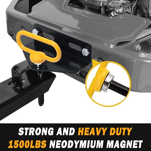 2 Packs Magnetic Hitch Pin, Lawn Mower Trailer Hitch Pins 1/2 Inch with Handle and Clip, Trailer Gate Pin for Mowers, Tractor Truck, Towing Cargo, ATV - Simple One Handed Hook On & Off（Yellow