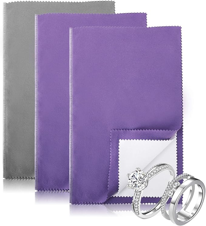 3PCS Silver polishing Cloths, 10 x 12.5 inches Four-Layer Double-Sided Jewelry Cleaning Cloth，Large polishing Cloth for Gold, Silver, Diamond, Platinum, Jewelry (2 PCS Purple and 1 PCS Gray)