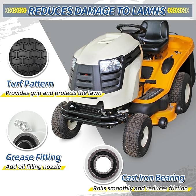 16x6.50-8 Flat Free Riding Lawn Mower Tire and Wheel, 2 Pcs 16x6.5-8nhs Garden Tractor Lawnmower Tyre, with 3/4" & 5/8" Bearing, 3" -4.5" -6" Centered Hub