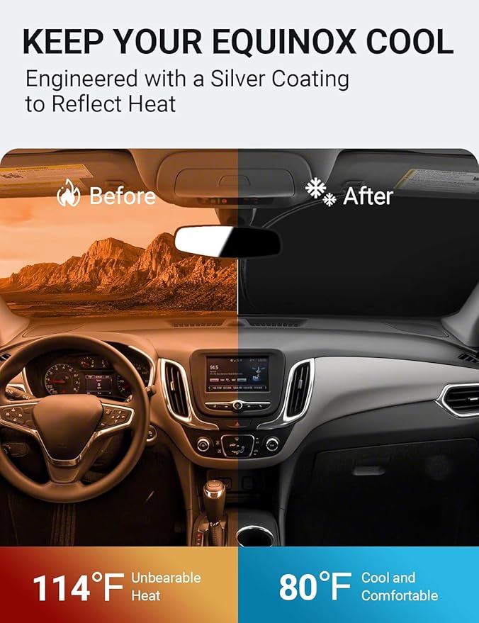 Proadsy Windshield Sun Shade for Chevrolet Equinox 2017-2024 4-Layer Foldable Front Sunshade Protector Sun Visor Blocks UV Rays Keep Car Cooler