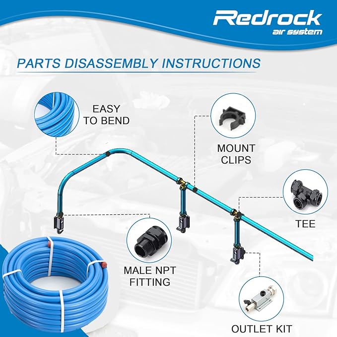 Compressed Air Piping System Pressured Leak-Proof Easy to Install 3/4" x 100 feet HDPE Aluminum Air Line Kit Air Compressor Hose kit Shop for Garage 200PSI ASTM F1282(Blue, 3/4"×100FT)