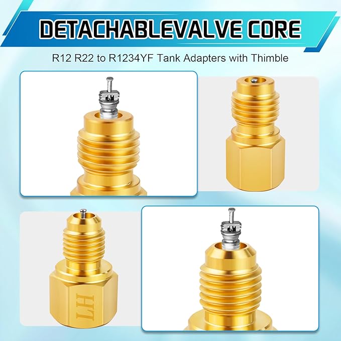 Boltigen R1234YF Refrigerant Tank Adapters, R12 to R1234YF Adapter Connector, 1/2 LH to 1/4 Flare R1234YF Vacuum Pump Adapter Fittings with Valve Core Remover