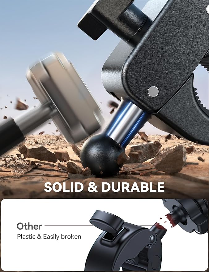 JOYROOM Motorcycle Phone Mount Holder - [Dual Vibration Dampener] 150mph Anti-Shock Phone Holder for Motorcycle [Upgrade Metal Handlebar Clamp] - Bicycle Bike Phone Holder Mount for 4.7-7" Phones,Blue