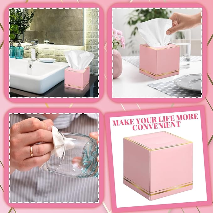 12 Pack Facial Tissues Cube Boxes Face Box 600 Sheets 3 ply Soft Paper Square Tissues Bulk for Car Pocket Toilet Household Bedroom Family(Pink)