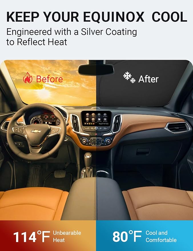 Proadsy Windshield Sun Shade for Chevrolet Equinox 2018-2025 2026 4-Layer Foldable Front Sunshade Protector Sun Visor Blocks UV Rays Keep Car Cooler Accessories