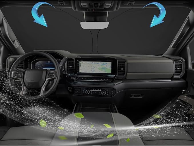 SKTU 2024 2025 2026 Chevy Silverado Front Windshield Sunshade for 2019-2026 Silverado/Sierra 2021-2026 Tahoe/Yukon Windshield Sun Shade for Blocks UV Rays and Blocks Heat and Sun Keeps Vehicle Cool