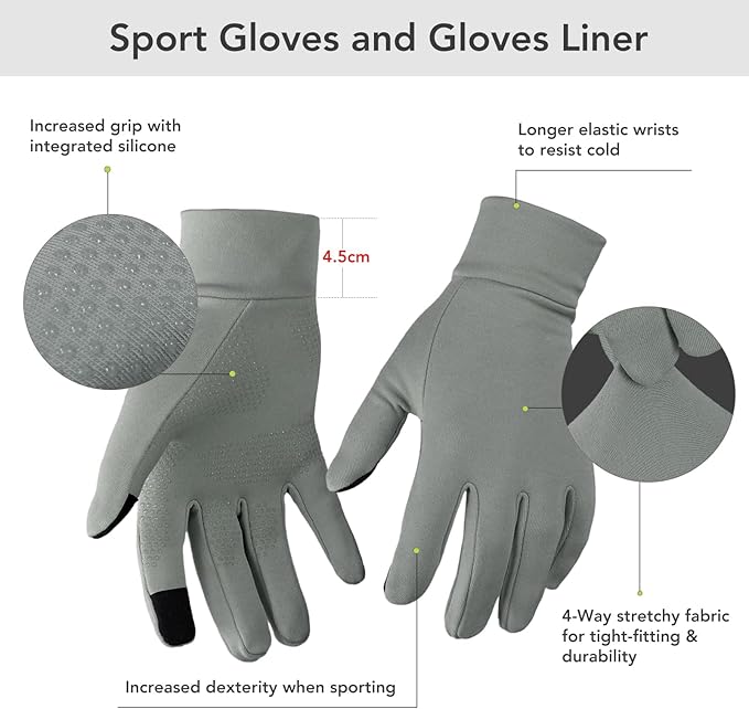 Unigear Lightweight Running Gloves, Touch Screen Anti-Slip Warm Gloves Liners for Cycling Biking Sporting Driving for Men Women
