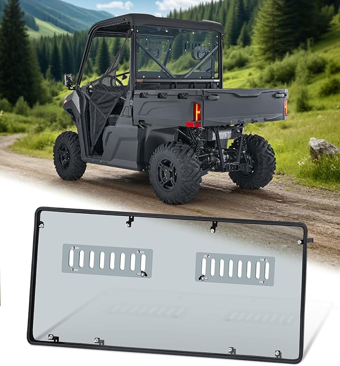 Rear Adjustable Vented Smoked Grey Windshield Compatible with CFMOTO UFORCE 600 2021-2025, Back Window Scratch Resistant Hard PC Windshield Protects Against Wind, Dust, Dirt, Snow, Rain