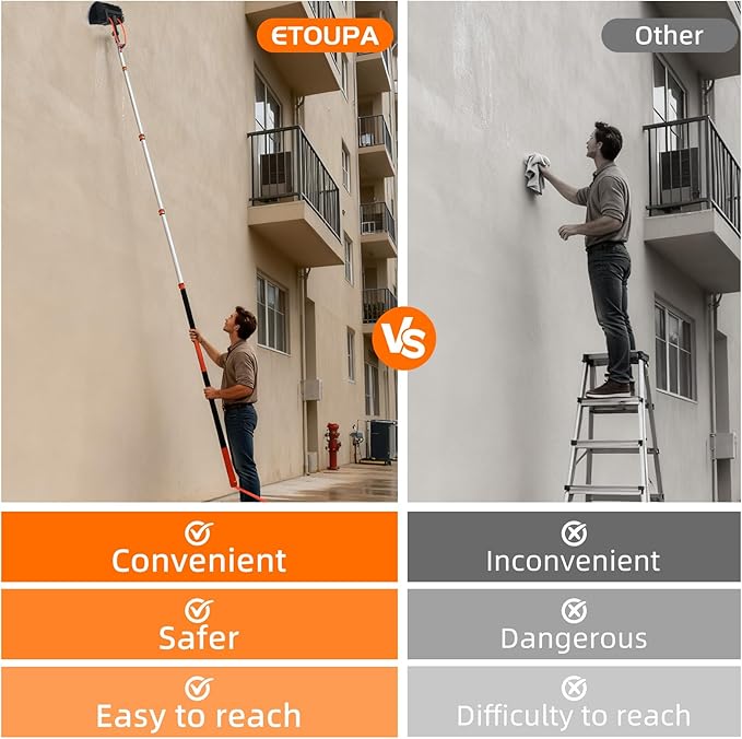 20FT Car Wash Brush with Long Handle, Car Cleaning Brush with 12" Soft Bristle and Hard Bristle, Telescopic Pole with Hose Attachment for Scratch-Free Cleaning Truck,RV,Boat,Siding,Solar Panels