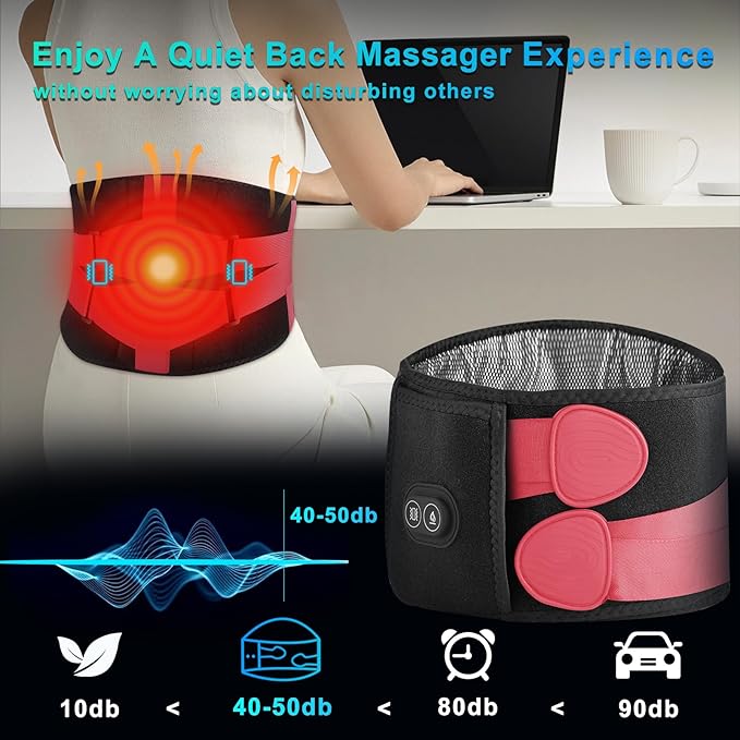 Cordless Heating Pad with Massager for Back Pain Relief, 10000mAh Quiet Lower Back Massager with 3 Heat 3 Vibration, Portable Heated Massage Pad Birthday Gifts for Dad Mom, Pink