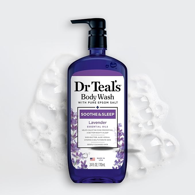 Dr Teal's Body Wash with Pure Epsom Salt, Soothe & Sleep with Lavender, 24 fl oz (Pack of 4)