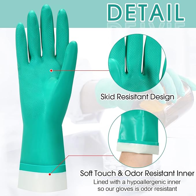 30 Pairs Chemical Resistant Gloves Heavy Duty Thick Nitrile Gloves Bulk for Cleaning, Resist Household Acid, Alkali and Oil (X-Large)