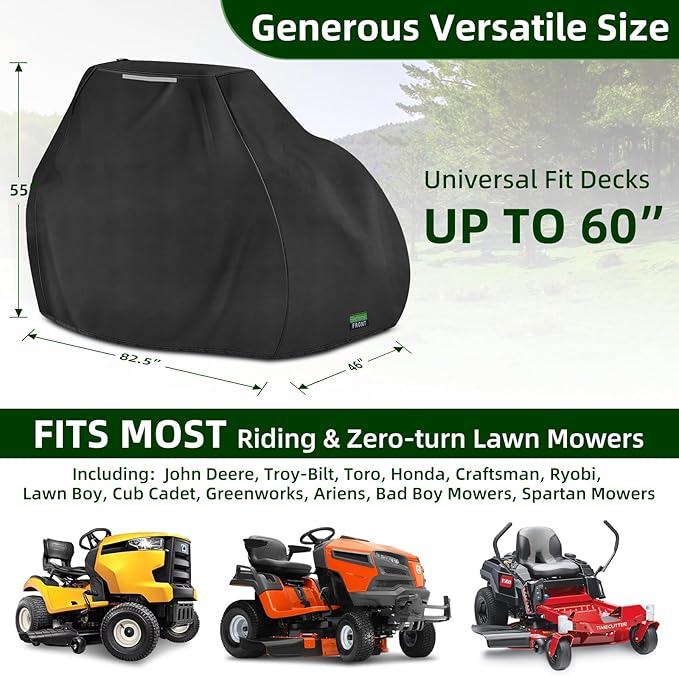 Premium Riding Lawn Mower Cover, Elechomes Heavy Duty 600D Polyester Oxford UV Protection Waterproof Windproof Universal Fits Decks Up to 60" Lawn Mower Dust Covers with Storage Bag 82.5x46x55 Inch