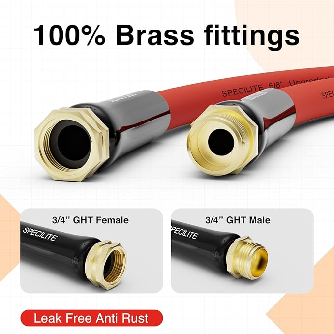 SPECILITE 3/4" Hot/Cold Garden Water Hose 75 ft, -50℉-190℉,Flexible & Lightweight With 3/4" Brass Fittings for Yard, Outdoor, Farm, Red