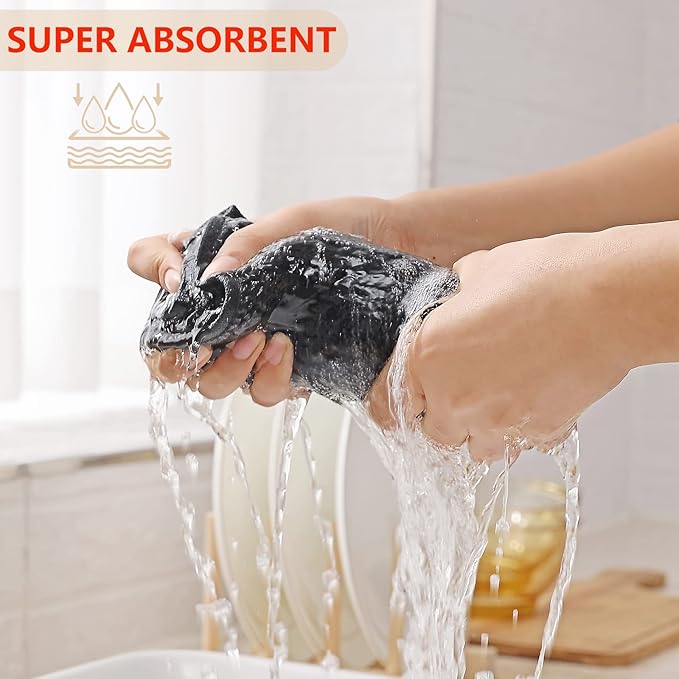 Kitinjoy 100% Cotton Waffle Weave Kitchen Towels, 8-Pack Super Soft and Absorbent Dish Towels for Drying Dishes, Kitchen Hand Towels, 13 in x 28 in, Black