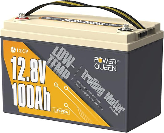 Power Queen 12.8V 100Ah Trolling Motor LiFePO4 Battery, Upgraded Low Temperature Cut-off Function, Built-in 100A BMS, Grade A Battery Cell, Up to 15000+ Cycles, Perfect for Marine, RV and Off Grid