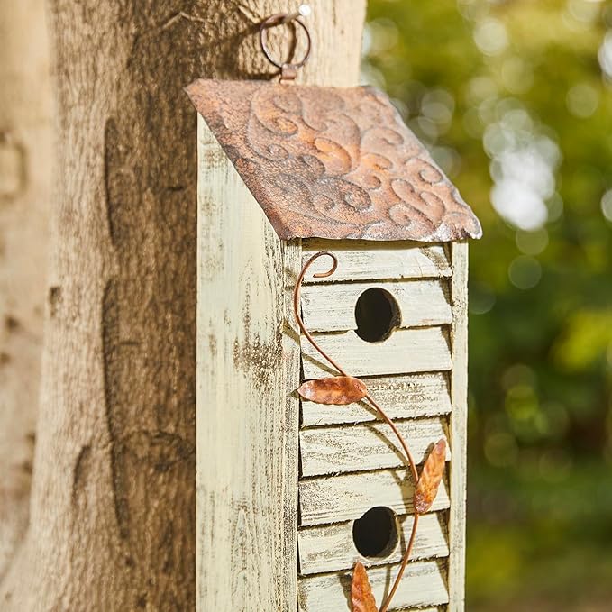 Glitzhome 17.95" H Wooden Three-Tier Hanging Distressed Garden Birdhouse Decorative Bird House for Outdoors
