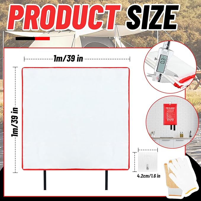 20 Pack Bulk Emergency Fire Blankets for Home and Kitchen with Fireproof Gloves & Hooks Safety Flame Suppression Fire Extinguisher for Camping House Warehouse Car 39.4"x39.4", Housewarming Gifts