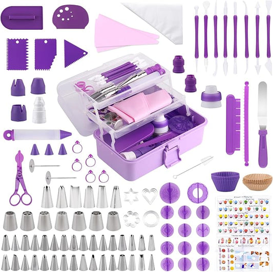 Cake Decorating Kit: Decorating Supplies Tools Kit 235 PCS Baking Accessories Include Spiping Bags and Tips Set, Piping Tips Set, Spatulas, Cake Scraper, 100 Piping Bags, Purple