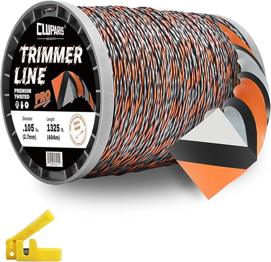 Cluparis 5-Pound Super Heavy Duty Trimmer Line .105-Inch-by-1325-ft Twist Pro Trimmer Line Spool 3-Component Tri-Extrusion Weed Eater String with Super Line Cutter