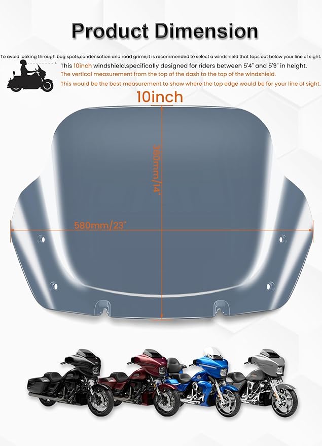 10" Wave Windshield Windscreen Wind Splitter Compatible with Harley Davidson Touring CVO Street Glide FLHXSE 2023-up,Street Glide FLHX 2024-up & FLXHU 2025-up (Tint)