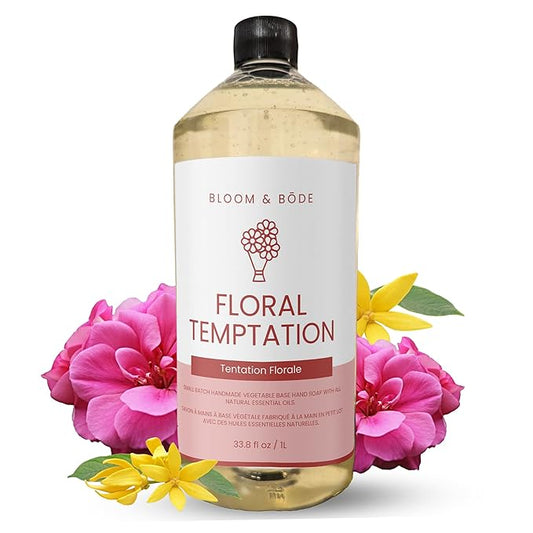 Luxury Liquid Hand Soap Refill - Natural Scented Hand Wash - Gentle Hand Soap with Essential Oils & Aloe Vera - Moisturizing Handwash for Bathroom and Kitchen - Floral Temptation Scent, 33.8 fl oz