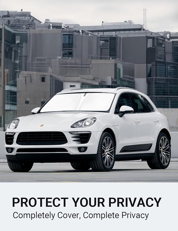 Proadsy Front Windshield Sun Shade Foldable Sunshade Protector for 2014-2025 2026 Porsche Macan SUV Sun Visor Blocks UV Rays Keep Car Cooler Accessories