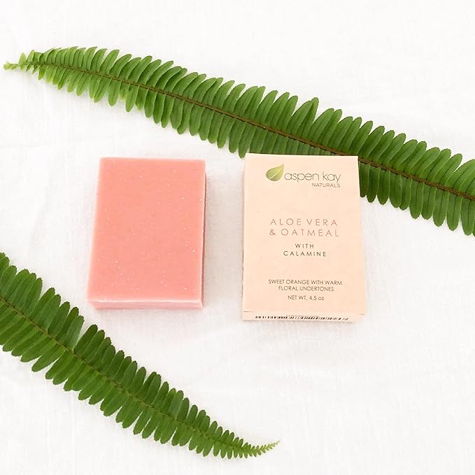 Aloe Vera & Oatmeal Soap Bar with Calamine, Natural & Organic Ingredients - Organic Aloe Vera & Colloidal Oats. Face & Body - for Men, Women & Teens. Gentle Body Wash. 4.5 oz Bar (Pack of 6)