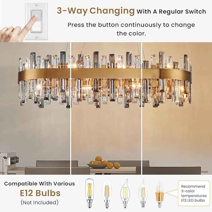 Siljoy 16-Light Modern Crystal Chandelier for Dining Room, Luxury Gold Rectangular Crystal Raindrop Chandelier, Farmhouse Oval Adjustable Pendant Ceiling Light for Living Room Kitchen Island L35.4''