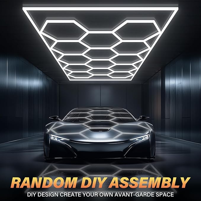 ALLYES Hexagon Garage Lights, Hex LED Ceiling Lights, 70750LM 6500K 566W, Honeycomb LED for Shop Car Detailing Office Gym Barber