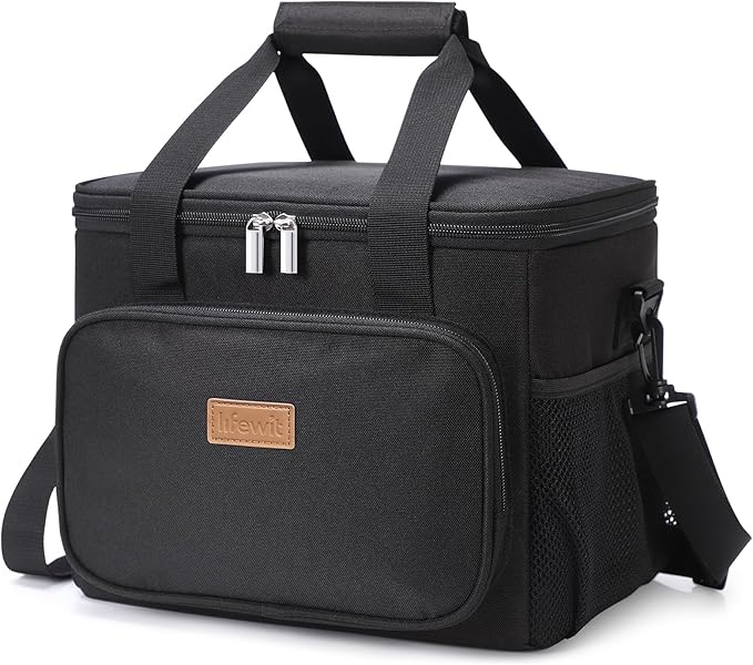 Lifewit Large Lunch Bag Insulated Lunch Box Soft Cooler Cooling Tote for Adult Men Women, Black 24-Can (15L)